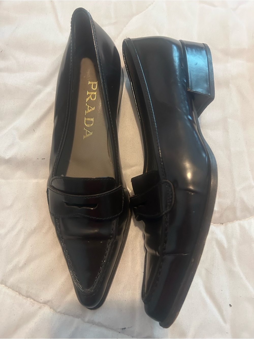 Prada Black Patent Leather Pointed Loafers